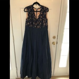 Eliza J Navy Blue Gown, Lace Bodice